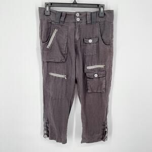 Pete & Greta by Johnny Was NEW Women's Linen Cargo Capri Pants Y2K Size 0 Gray